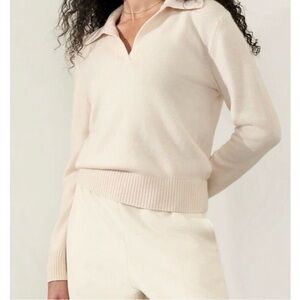 Athleta Cream Collared V-Neck Sweater